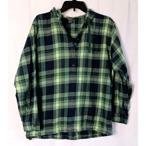 Eddie Bauer Women’s Green Plaid Hoodie Flannel Top Long Sleeve Size M